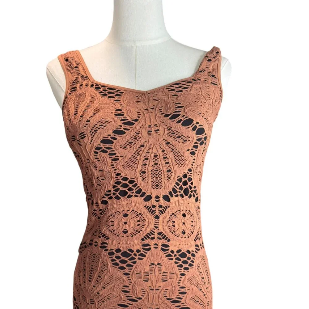 Free People Intimately Crochet Bodycon Dress Medium – Boho Lace Sleeveless Nude